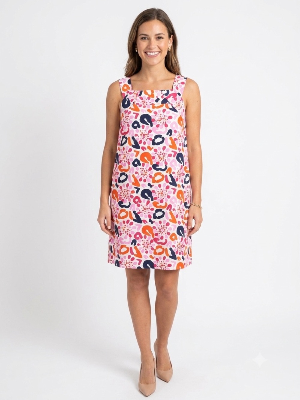 Buckhead Betties XL Pink Orange Navy Abstract Print Shift Dress Sleeveless